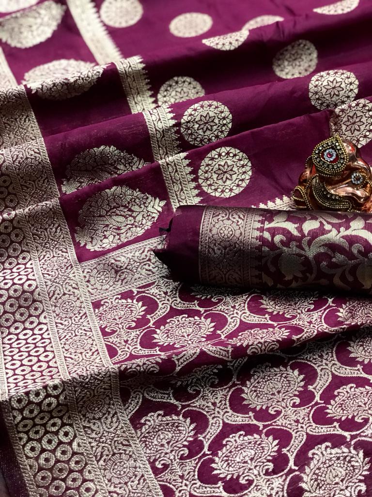 SOFT BANARASI SILK SAREE WITH WEAVING Gold JARI SAREE WITH DUBBLE BORDER AND RICH &nbsp;PALLU WITH JARI WEAVING BORDER