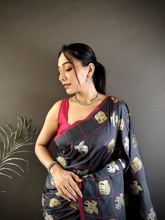 SOFT SILK WITH GOLD AND SILVER ZARI WEAVING WORK WITH RICH LOOK AND RICH PALLU