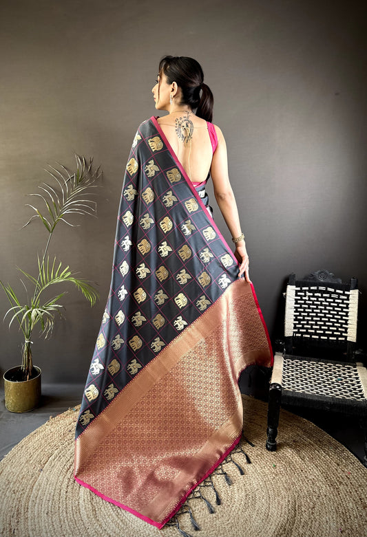 SOFT SILK WITH GOLD AND SILVER ZARI WEAVING WORK WITH RICH LOOK AND RICH PALLU