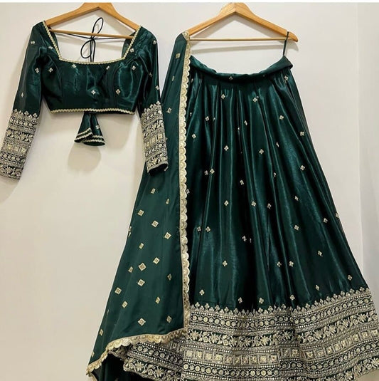 Embroidered Semi Stitched Lehenga Choli &Dupatta Set