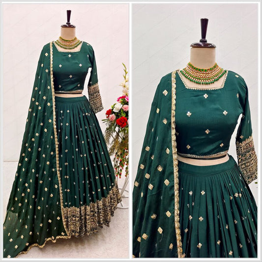 Embroidered Semi Stitched Lehenga Choli &Dupatta Set