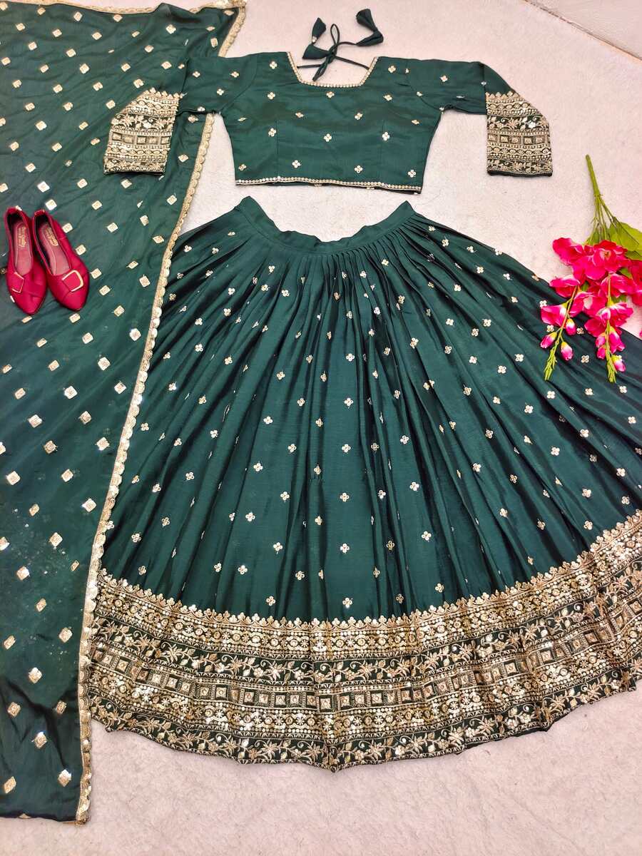 Embroidered Semi Stitched Lehenga Choli &Dupatta Set