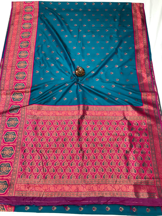 BANARASI SOFT SILK, Contrast Jacquard Border with meena Saree