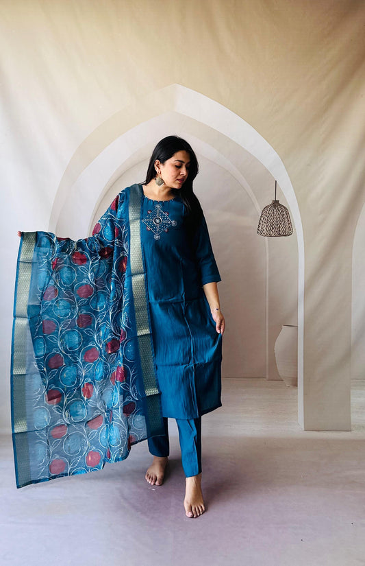 Roman silk With Cotton inner with hand work Kurti