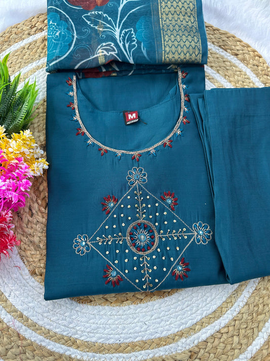 Roman silk With Cotton inner with hand work Kurti