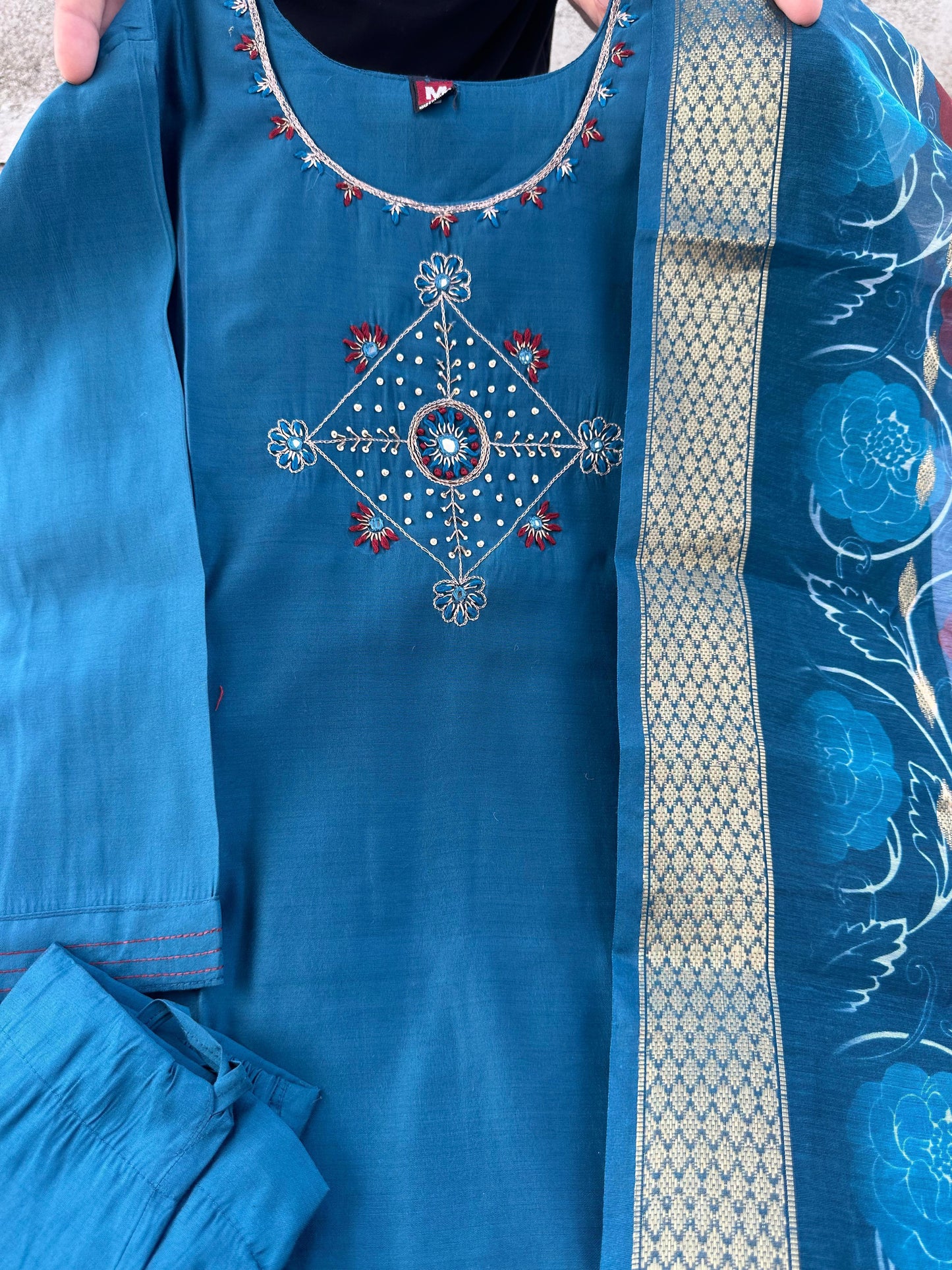 Roman silk With Cotton inner with hand work Kurti