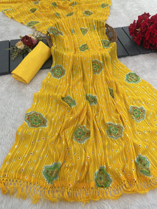 SOFT FANCY GEORGETTE &WITH PATOLA PRINT & fancy tassel Dupatta