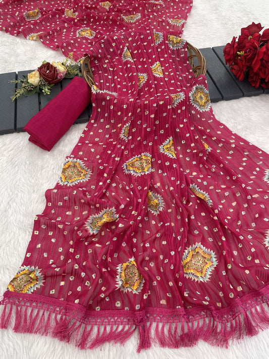 SOFT FANCY GEORGETTE &WITH PATOLA PRINT & fancy tassel Dupatta