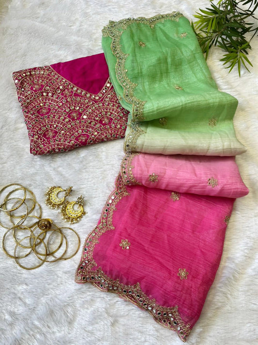 New Trendy Sequence And Mirror Work saree with Multiple colours