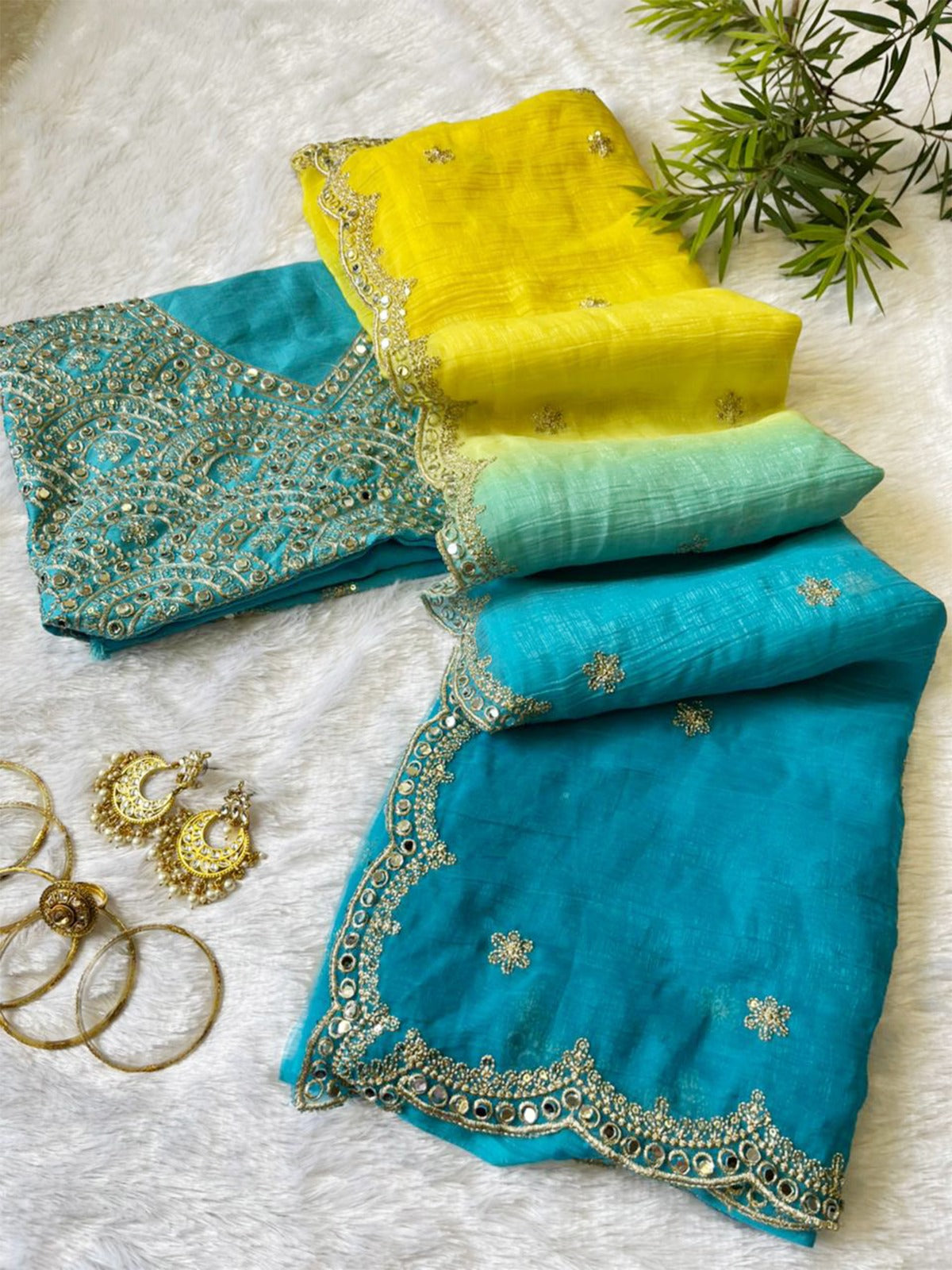 New Trendy Sequence And Mirror Work saree with Multiple colours
