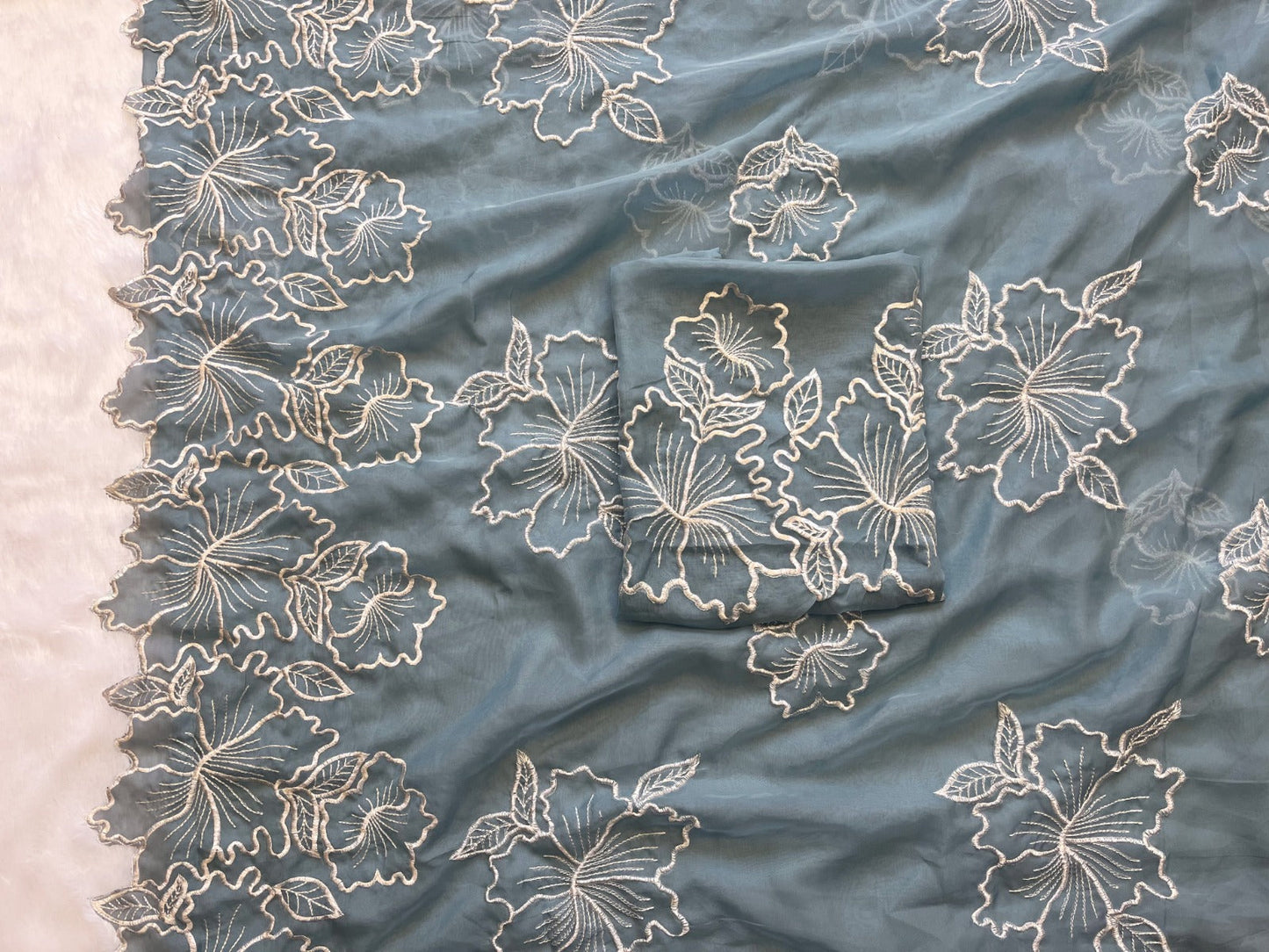 New Beautiful Sequenced Floral Thread Work saree with Multiple colours Saree