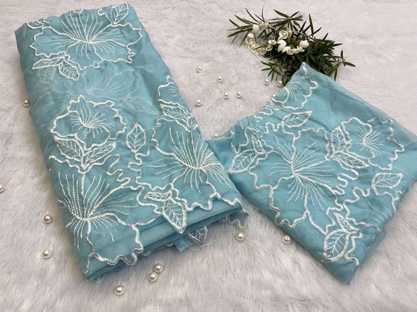 New Beautiful Sequenced Floral Thread Work saree with Multiple colours Saree