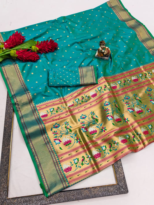 Banarasi Lichi Silk Paithani saree with weaving gold Jari Saree