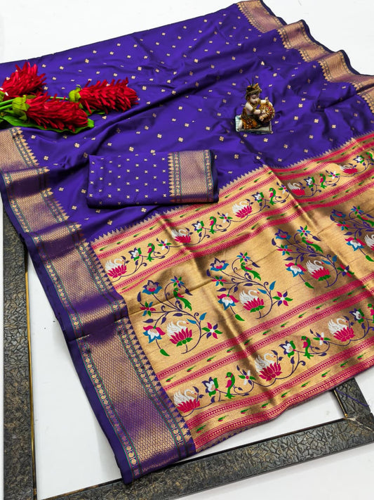 Banarasi Lichi Silk Paithani saree with weaving gold Jari Saree
