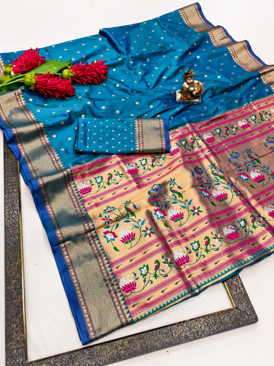 Banarasi Lichi Silk Paithani saree with weaving gold Jari Saree
