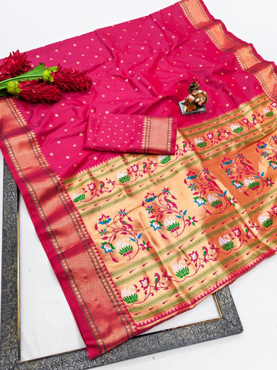 Banarasi Lichi Silk Paithani saree with weaving gold Jari Saree