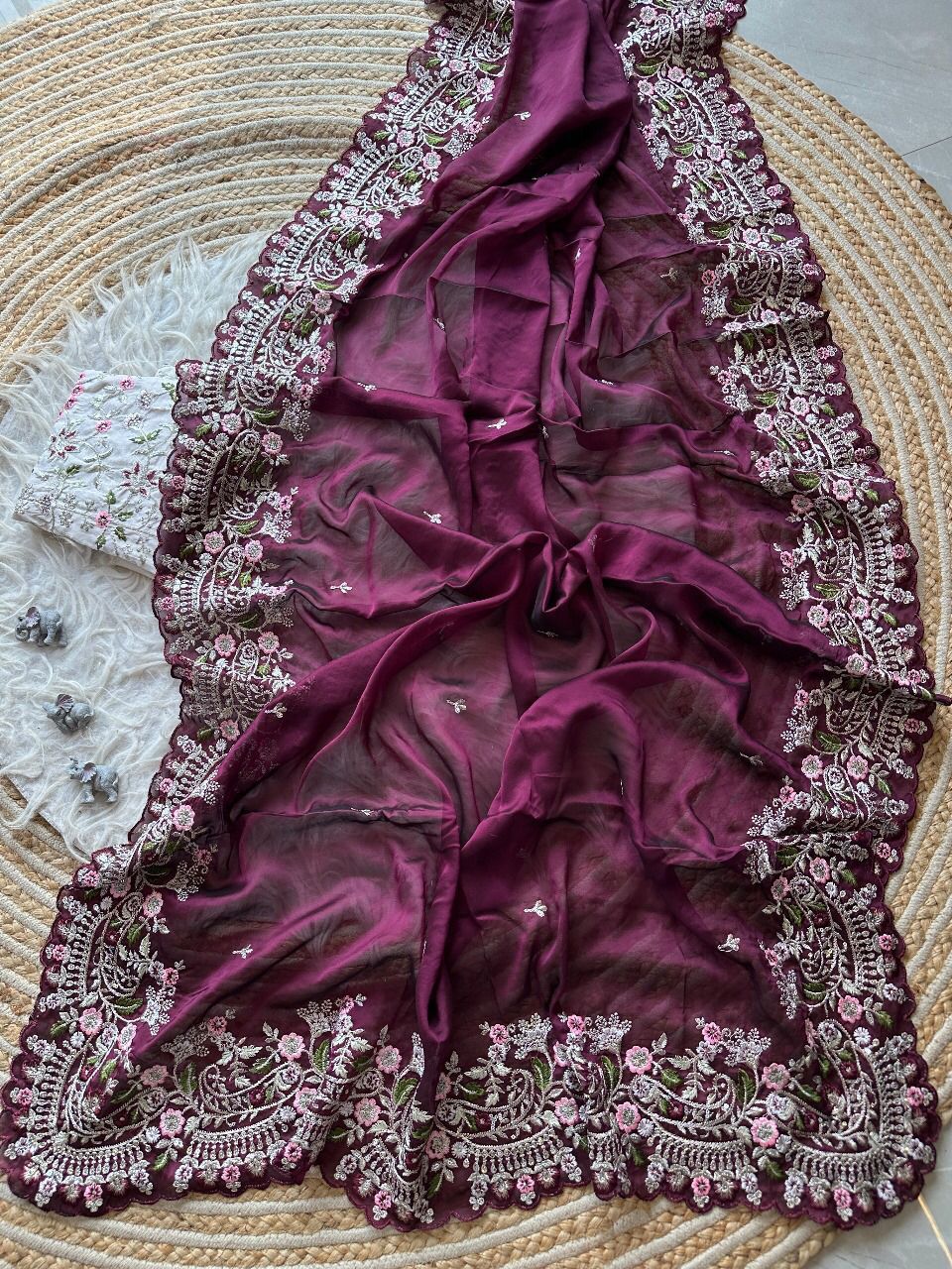 PURE SOFT BLACK RANGOLI SILK FABRIC ON BEAUTIFUL EMBROIDERY C-PALLU Saree