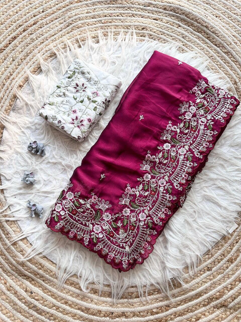 PURE SOFT BLACK RANGOLI SILK FABRIC ON BEAUTIFUL EMBROIDERY C-PALLU Saree