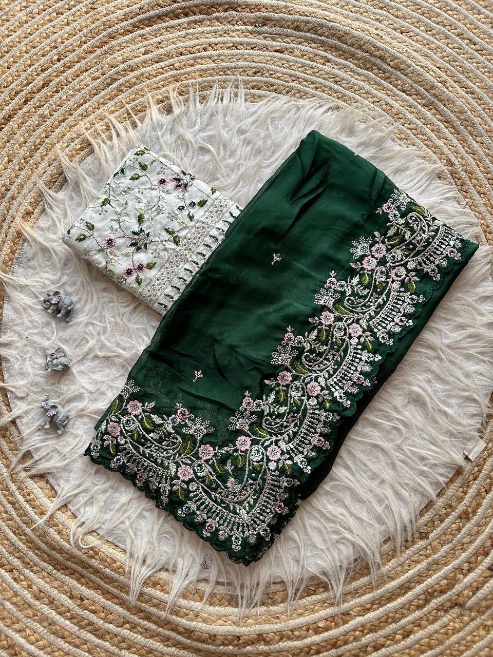 PURE SOFT BLACK RANGOLI SILK FABRIC ON BEAUTIFUL EMBROIDERY C-PALLU Saree