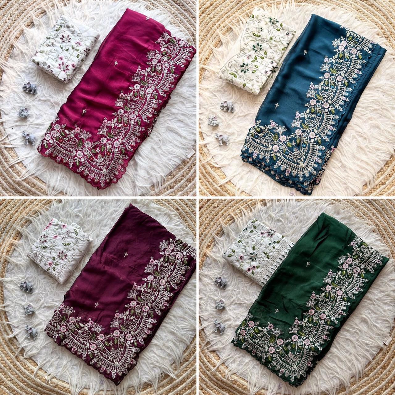 PURE SOFT BLACK RANGOLI SILK FABRIC ON BEAUTIFUL EMBROIDERY C-PALLU Saree