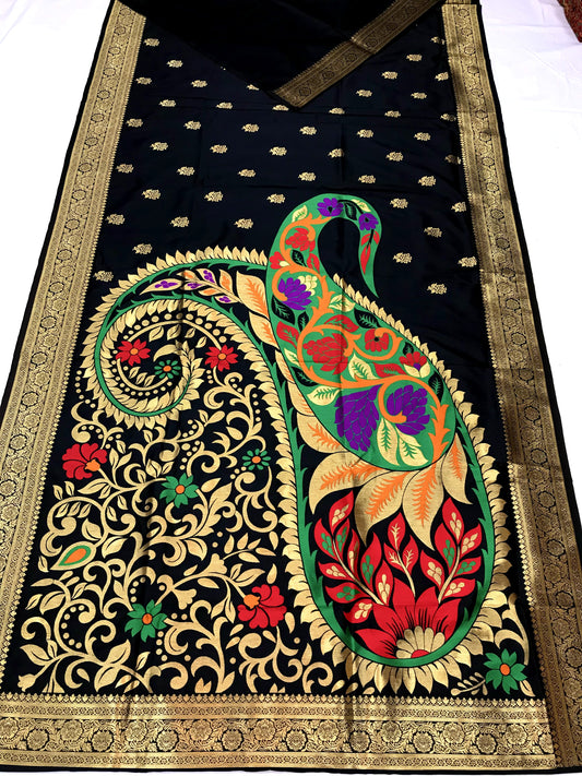 SOFT BANARASI LICHI SILK ATTRACTIVE COLOR COMBINATION WITH ROSE GOLD JARI SUPER BORDER SAREE
