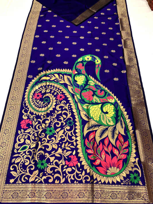 SOFT BANARASI LICHI SILK ATTRACTIVE COLOR COMBINATION WITH ROSE GOLD JARI SUPER BORDER SAREE