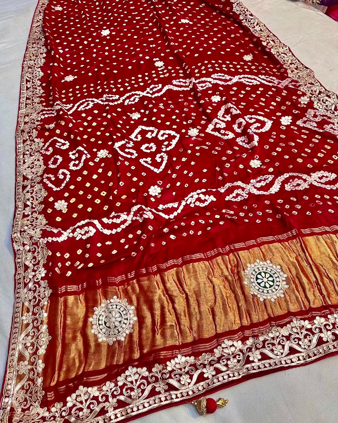 Gaji Silk Original Bandhani Saree with Gota Patti Hand Work – Ek Dani Design