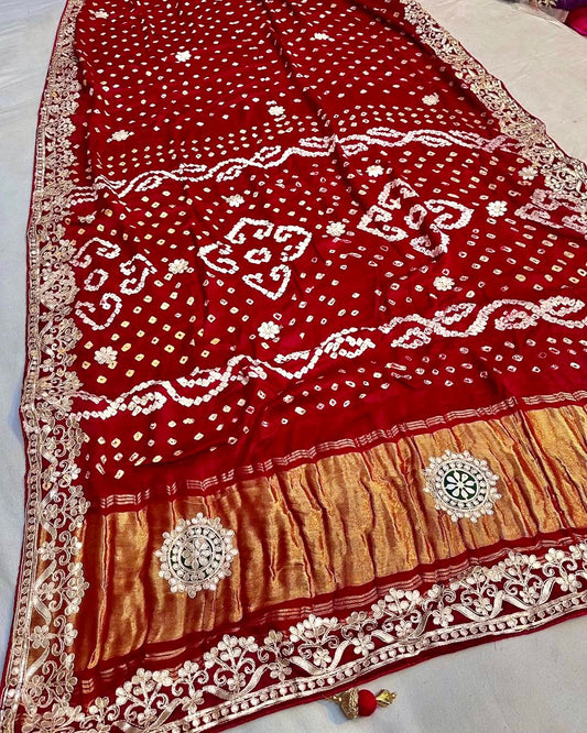 Gaji Silk Original Bandhani Saree with Gota Patti Hand Work – Ek Dani Design
