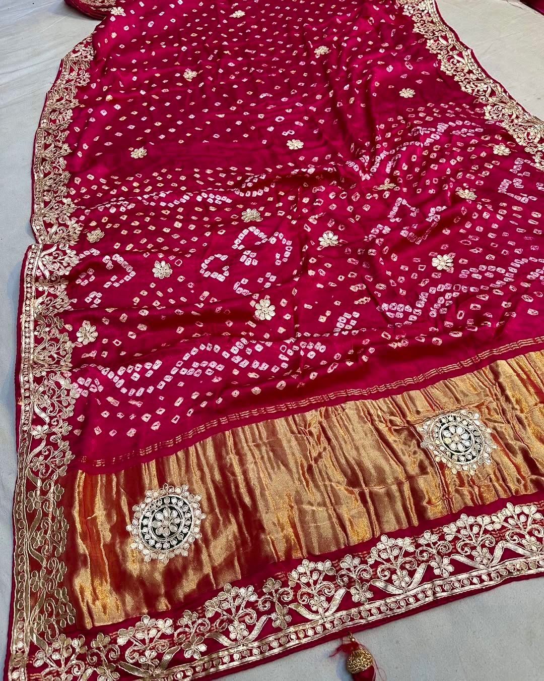 Gaji Silk Original Bandhani Saree with Gota Patti Hand Work – Ek Dani Design