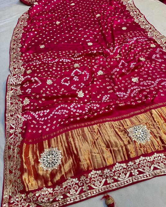 Gaji Silk Original Bandhani Saree with Gota Patti Hand Work – Ek Dani Design
