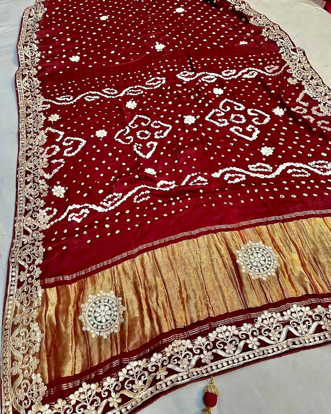 Gaji Silk Original Bandhani Saree with Gota Patti Hand Work – Ek Dani Design