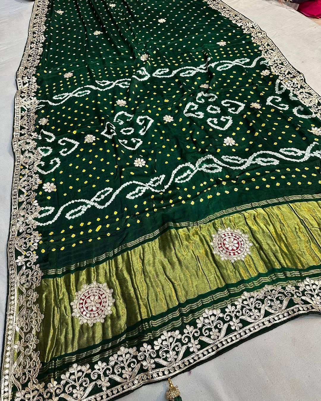 Gaji Silk Original Bandhani Saree with Gota Patti Hand Work – Ek Dani Design