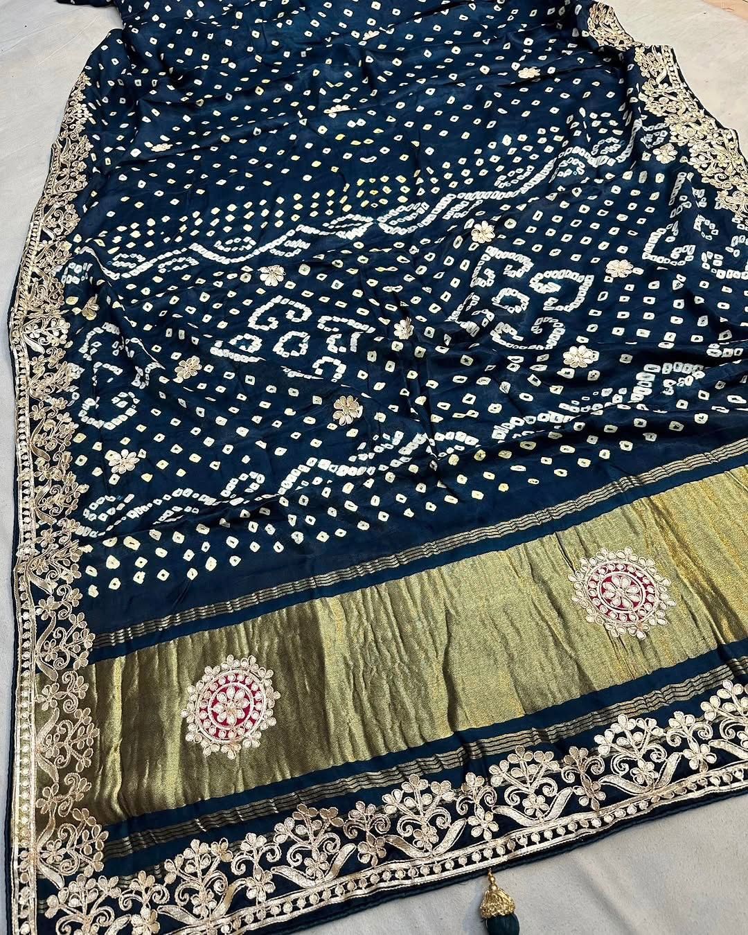 Gaji Silk Original Bandhani Saree with Gota Patti Hand Work – Ek Dani Design