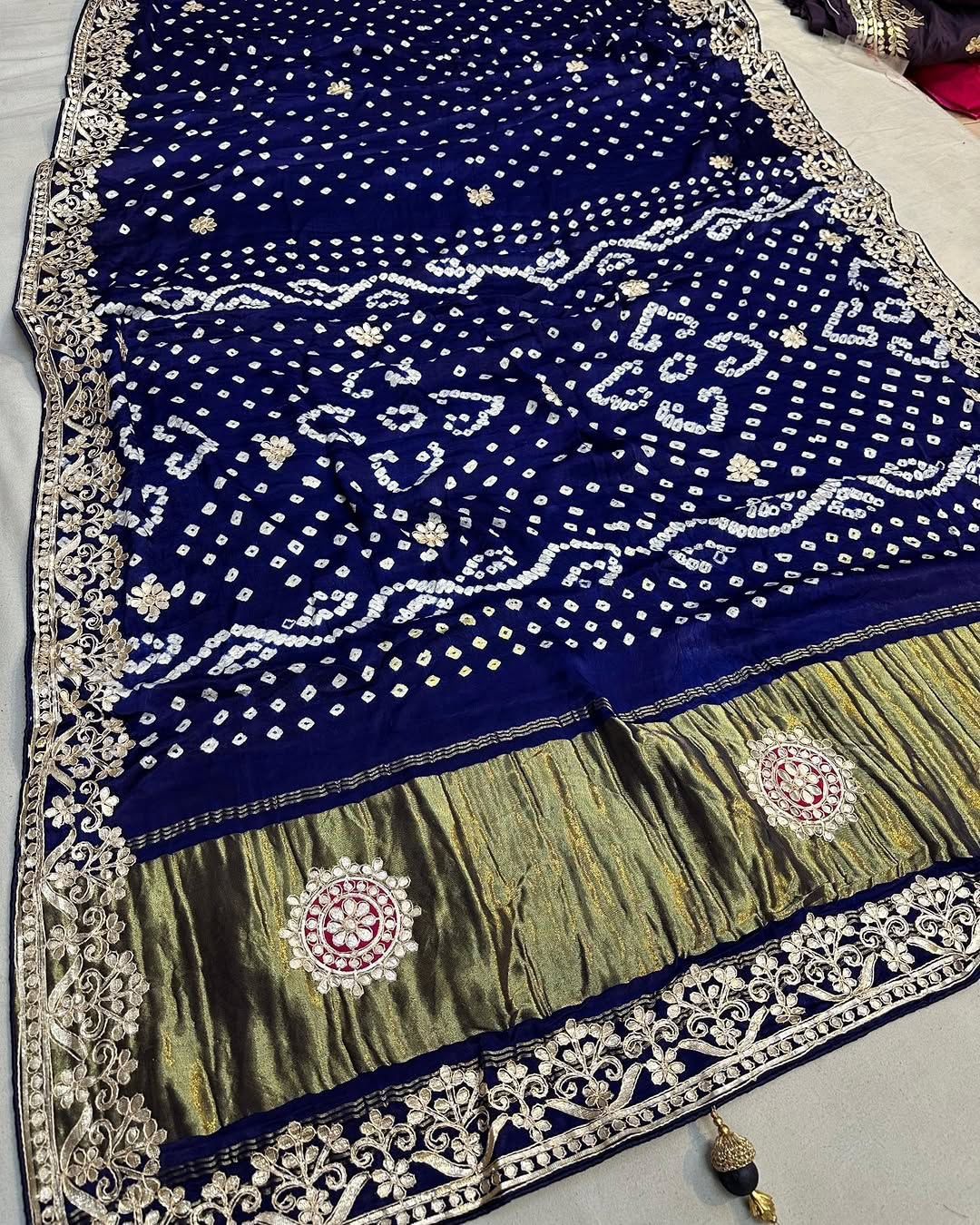 Gaji Silk Original Bandhani Saree with Gota Patti Hand Work – Ek Dani Design