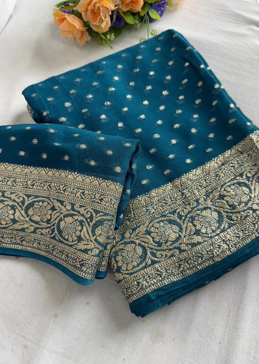 New Arrival – Viscose Georgette Saree with Contrast Blouse