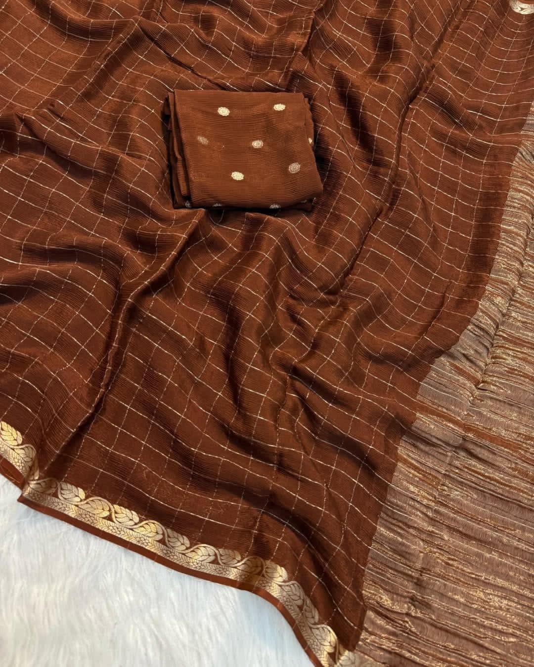 New Arrival – Pure Viscose Chinon Saree with Matching Blouse