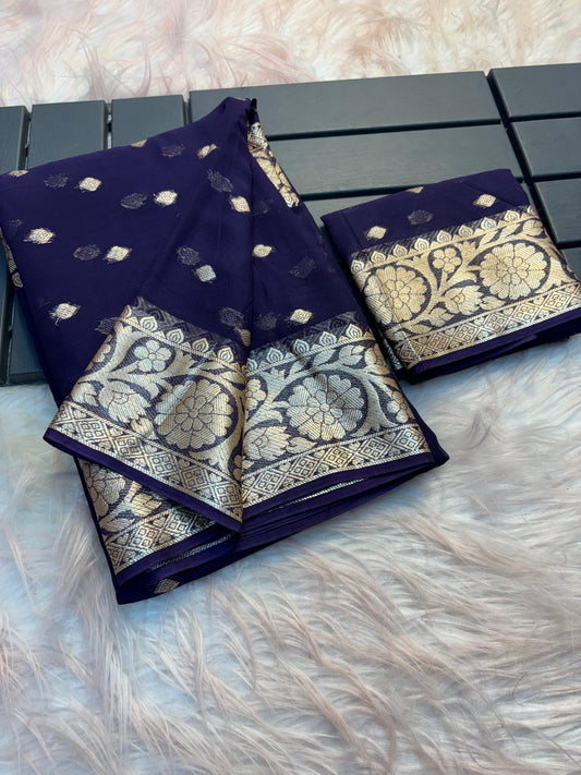 New Arrival – Viscose Georgette Saree with Running Weaving Blouse