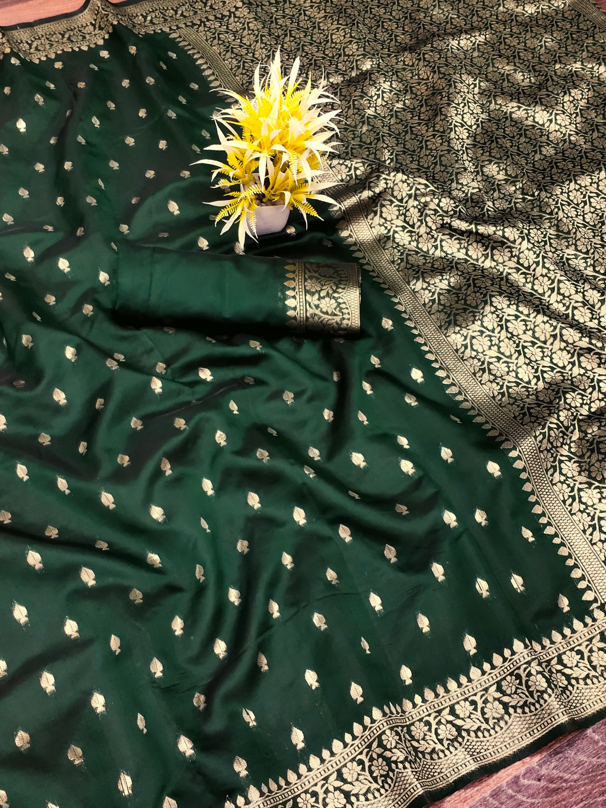 Premium Banarasi Jacquard Saree with Blouse – Haryali (Green)
