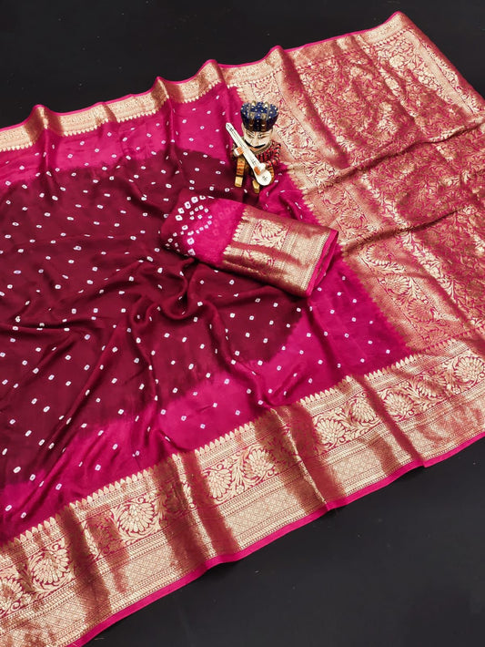New Kanjivaram Bandhani Saree – Sugandha Collection (Cotton Silk with Hand Bandhej)