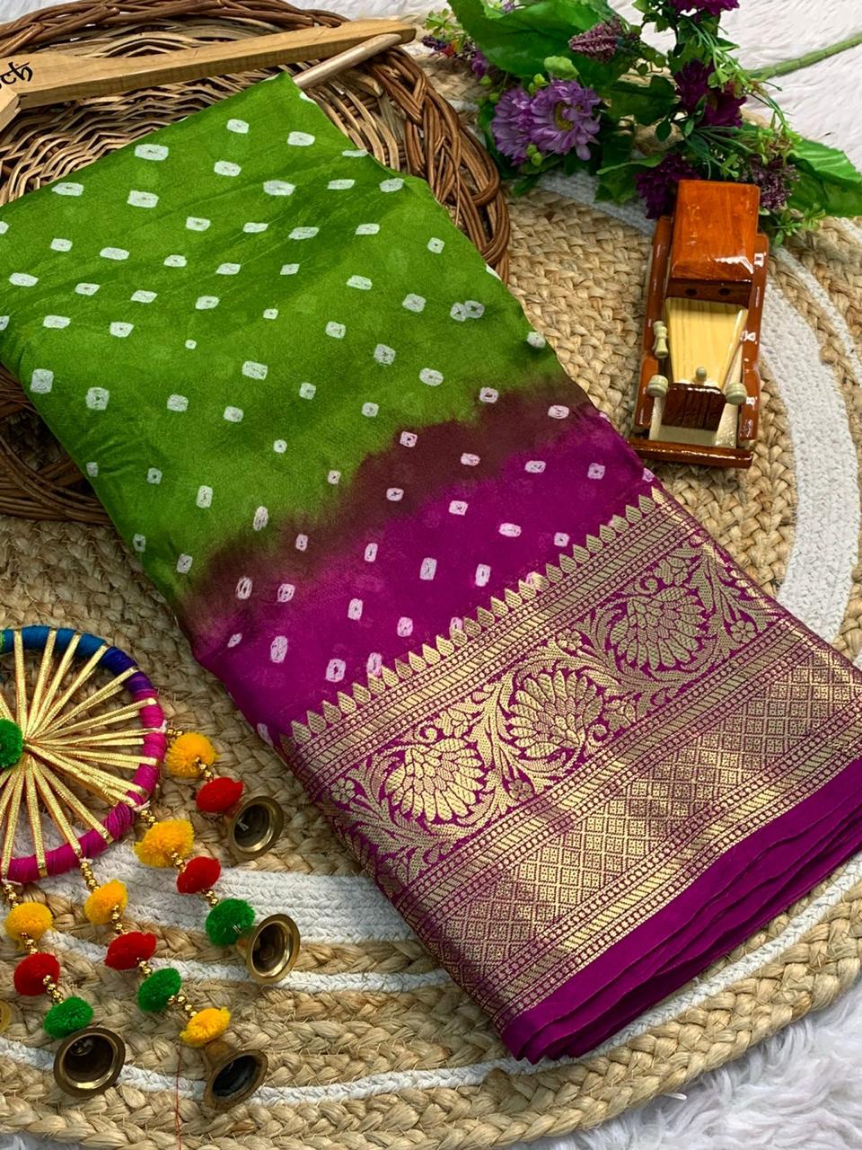 New Kanjivaram Bandhani Saree – Sugandha Collection (Cotton Silk with Hand Bandhej)