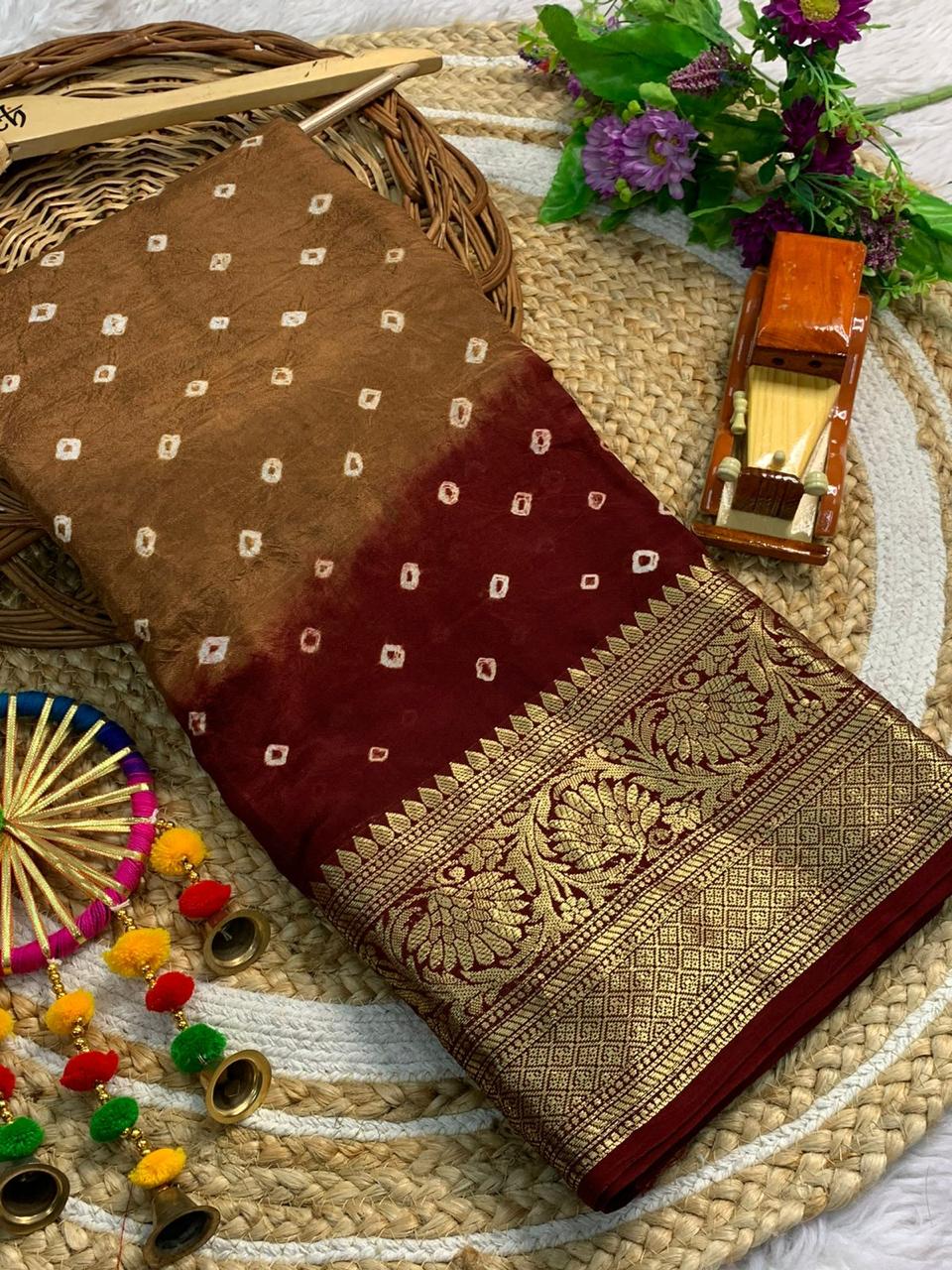 New Kanjivaram Bandhani Saree – Sugandha Collection (Cotton Silk with Hand Bandhej)