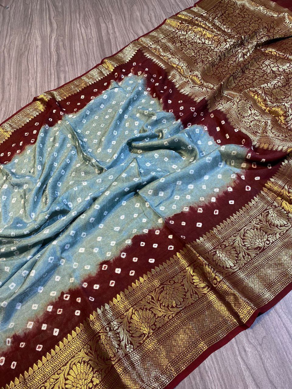 New Kanjivaram Bandhani Saree – Sugandha Collection (Cotton Silk with Hand Bandhej)