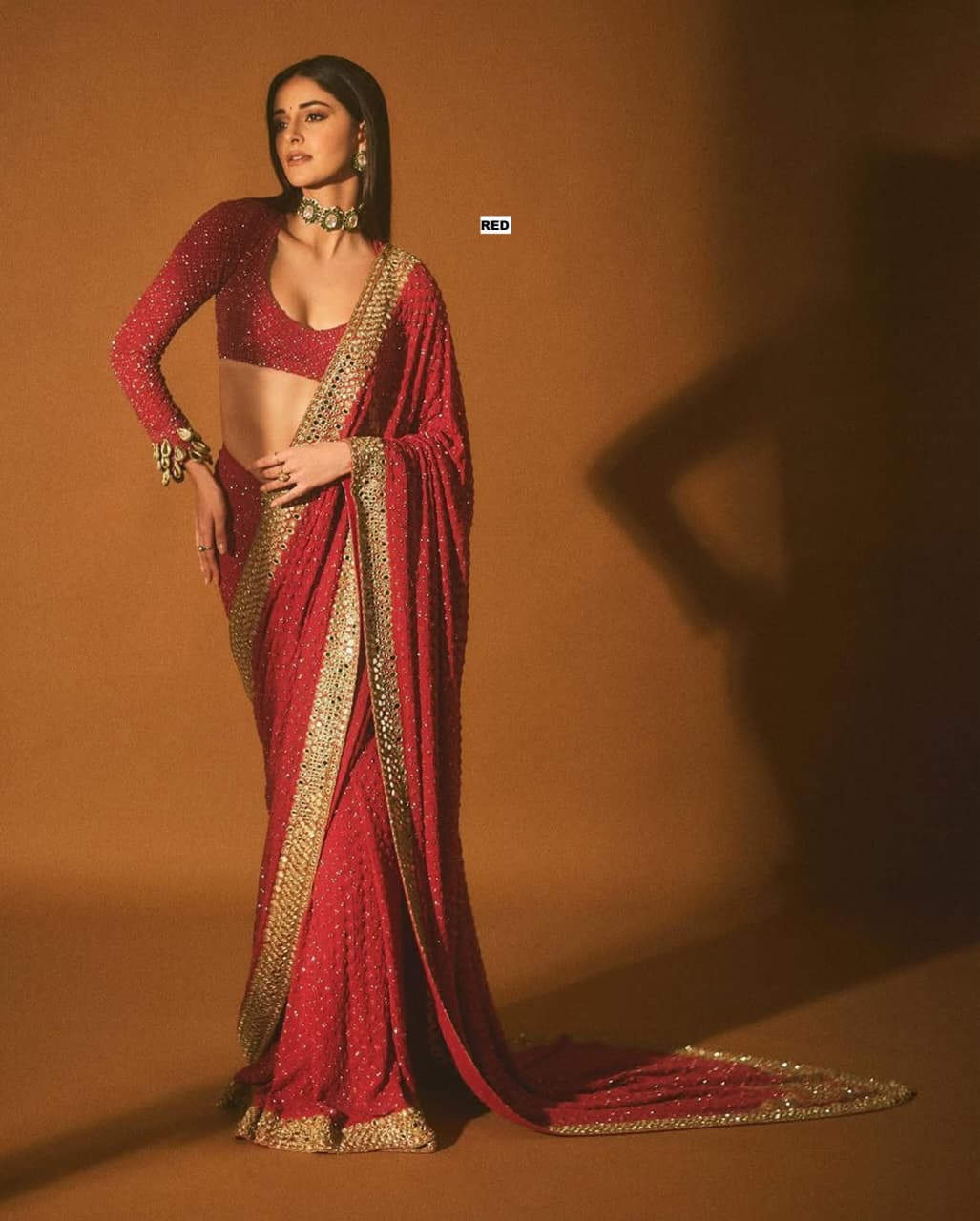 Ananya Pandey Bollywood Sequin Design Saree – Faux Georgette with Embroidery & Mirror Work (DF-3465)