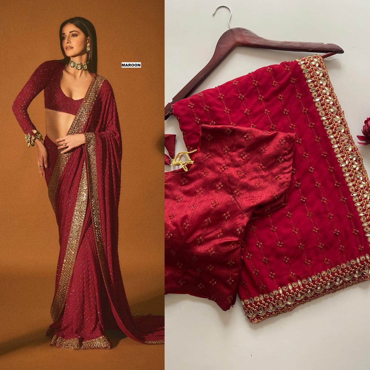 Ananya Pandey Bollywood Sequin Design Saree – Faux Georgette with Embroidery & Mirror Work (DF-3465)