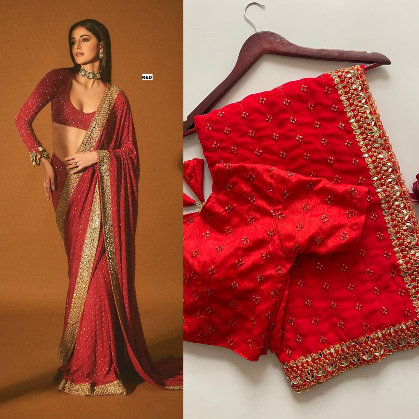 Ananya Pandey Bollywood Sequin Design Saree – Faux Georgette with Embroidery & Mirror Work (DF-3465)