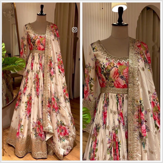 Heavy Pure Satin Silk Gown-Pant Dupatta Set – Fully Stitched & Ready to Wear (FD-8018)