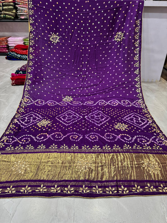 Gaji Silk Original Bandhani Saree with Gota Patti Hand Work