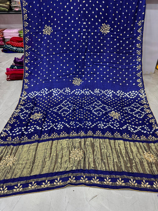 Gaji Silk Original Bandhani Saree with Gota Patti Hand Work