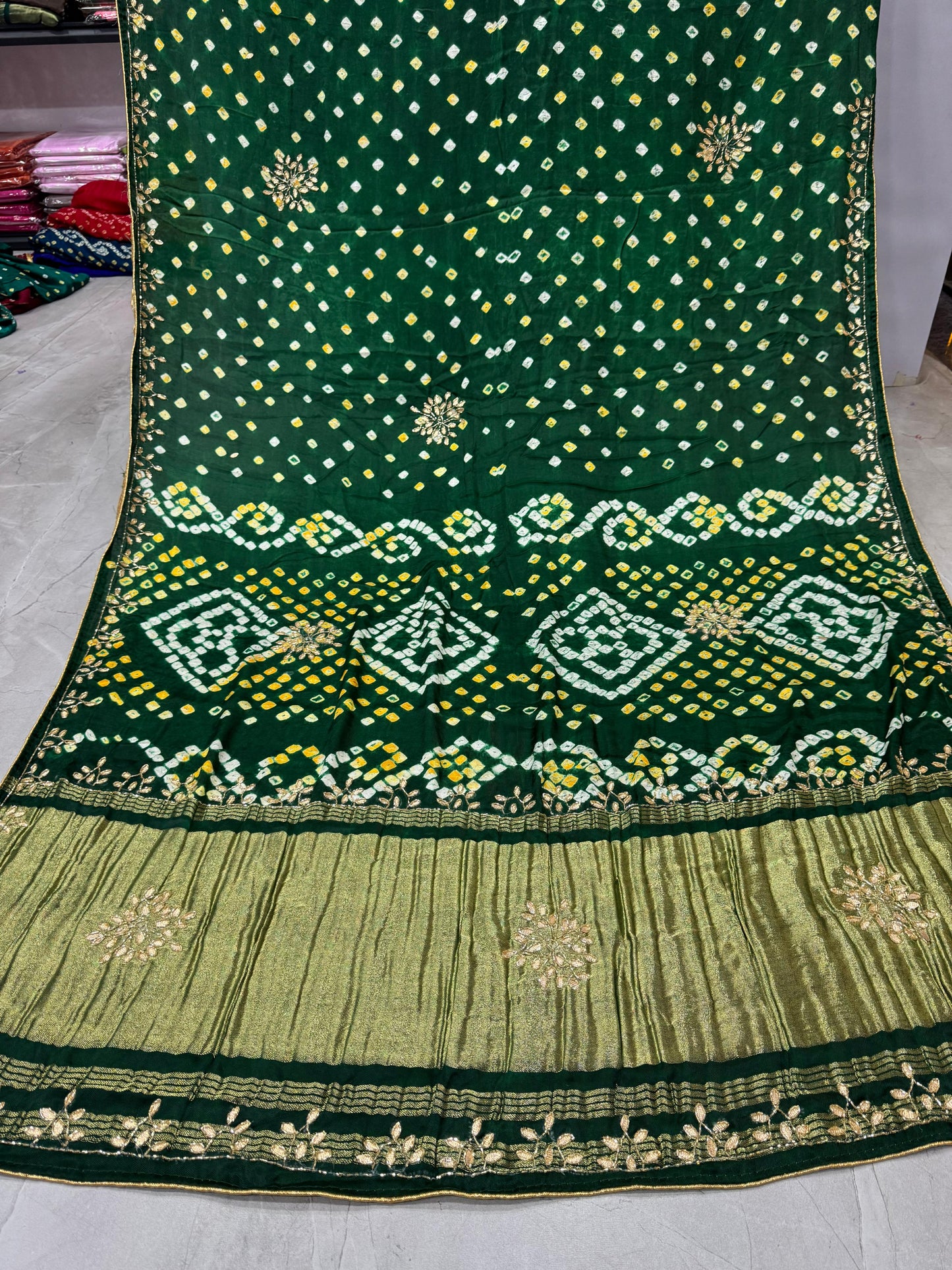 Gaji Silk Original Bandhani Saree with Gota Patti Hand Work
