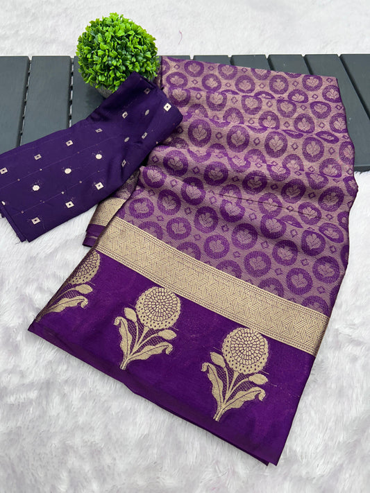 New Arrival – Pure Handloom Crepe Silk Saree with Banarasi Zari & Jacquard Blouse
